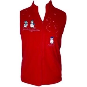Holiday Editions Fleece Vest Snowmen Cardinal Red Winter Cozy Zipper Christmas